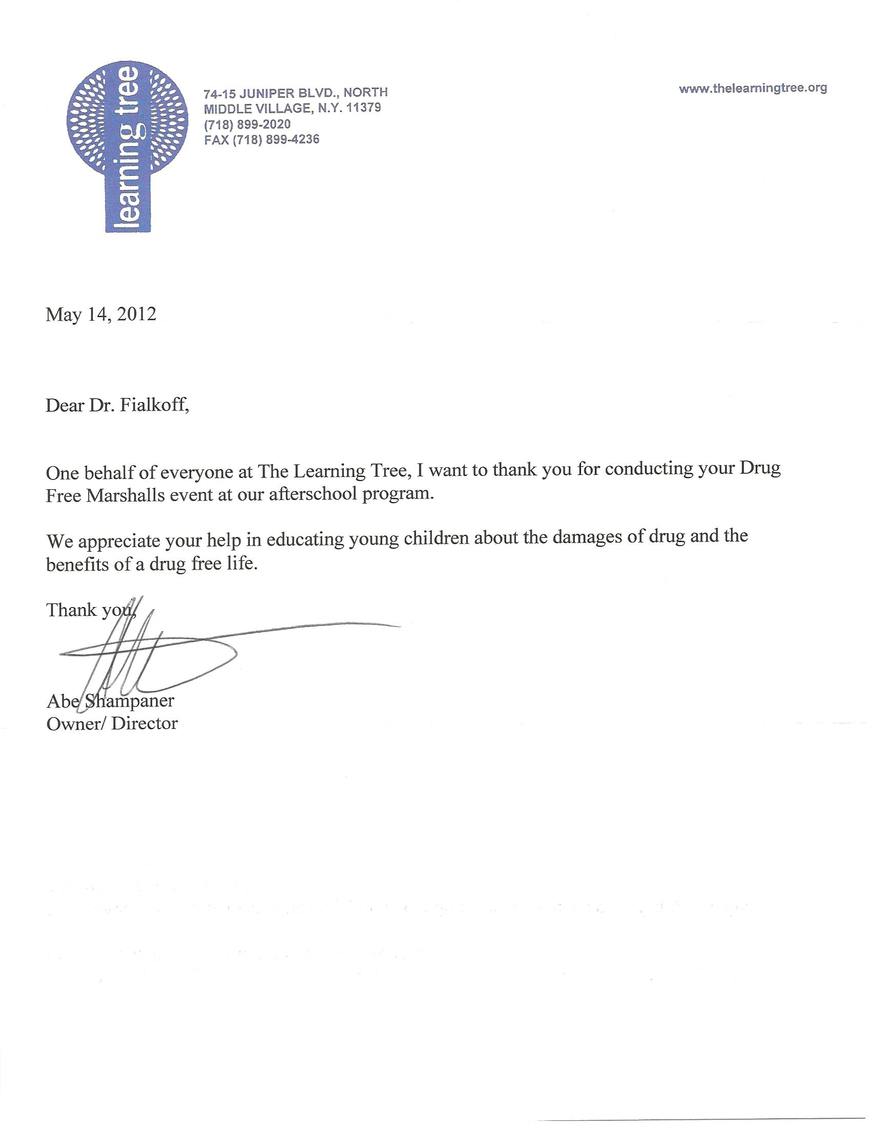 Thank You Letter 2 Dr Bernard Fialkoff