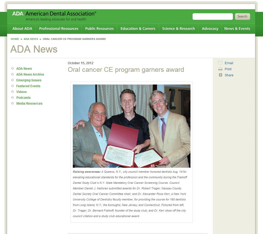 ADA News Oral Cancer CE Program garners award