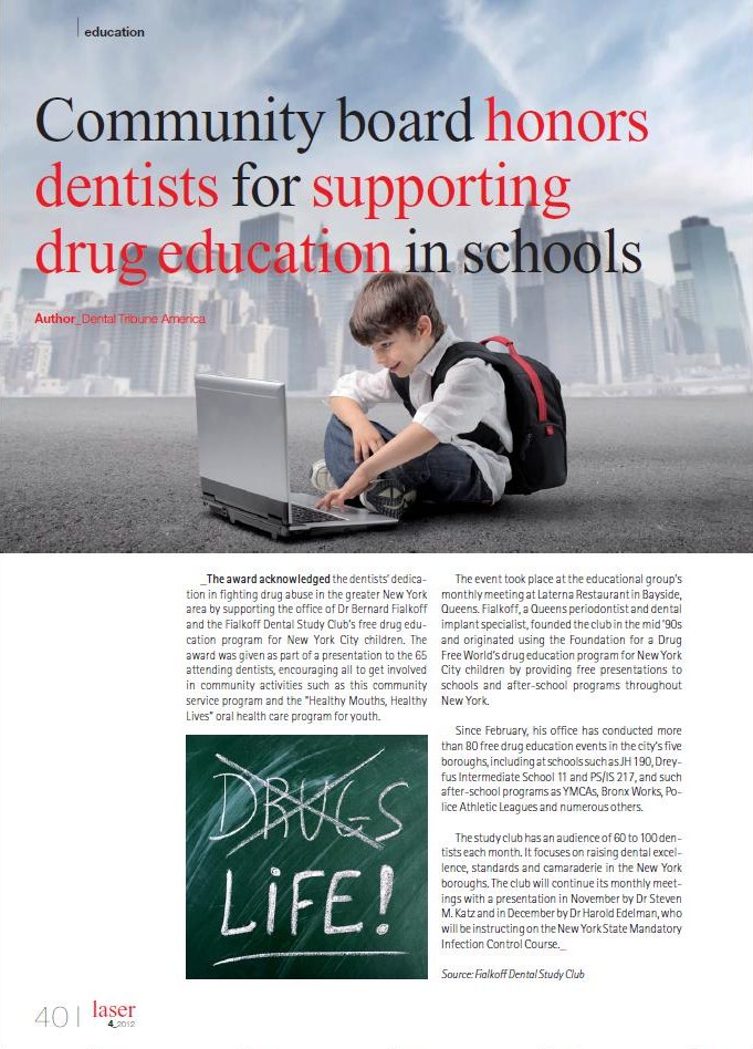 Community board honors dentists for supporting drug education in schools