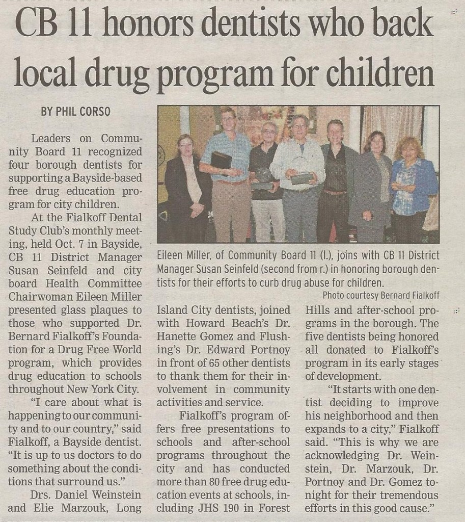 CB 11 honor dentists who back local drug program for children