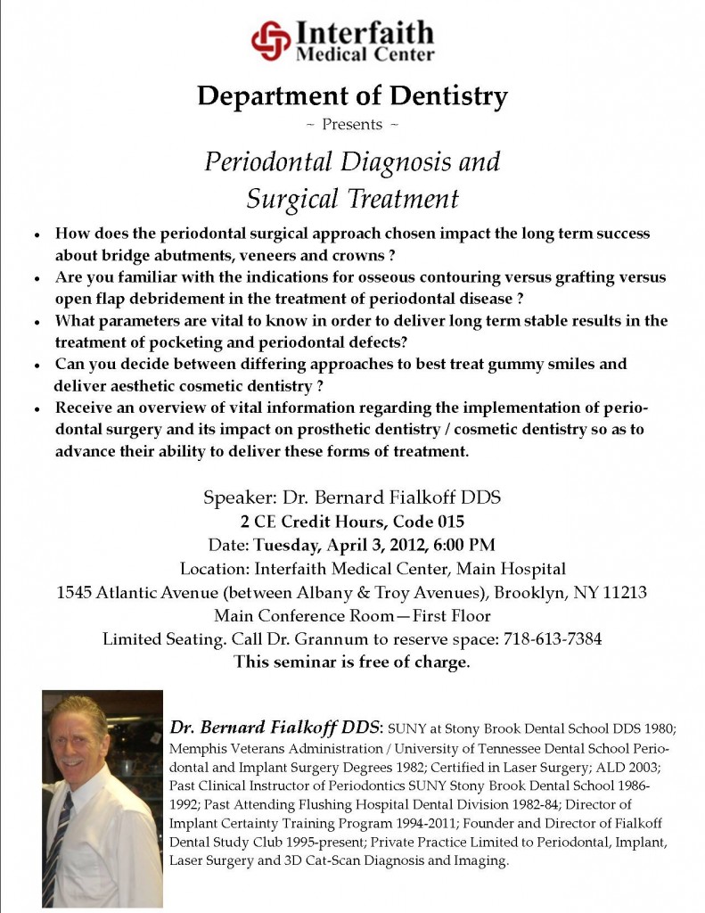 A promotion for a lecture with featured speaker Dr. Fialkoff for the Interfaith Medical Center