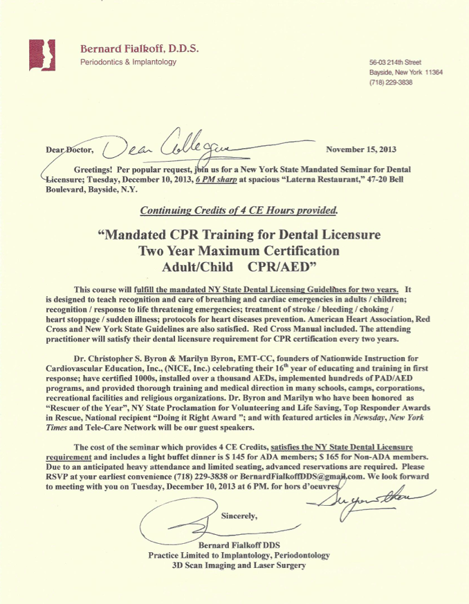 Mandated CPR Training for Dental Licensure Two Year Maximum Certification Adult/Child CPR/AED