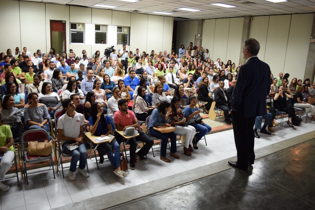 Dr. Bernard Fialkoff lecture in front of university students